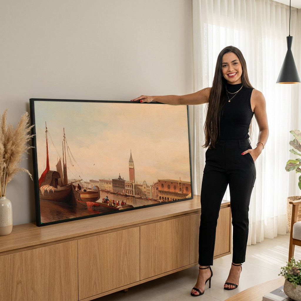 Quadro Decorativo Vista de Veneza - Karl Kaufmann com modelo em ambiente
