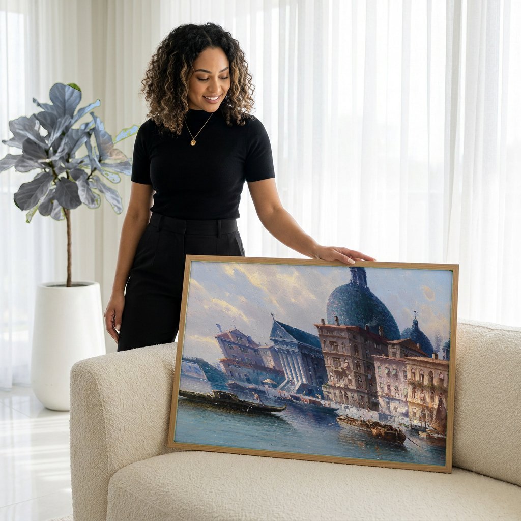 Quadro Decorativo Canal em Veneza - Karl Kaufmann com modelo em ambiente