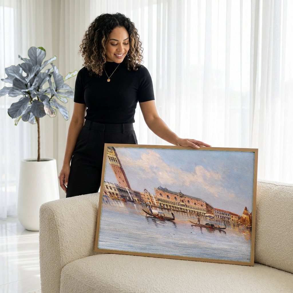 Quadro Decorativo Vista de Veneza - Karl Kaufmann com modelo em ambiente