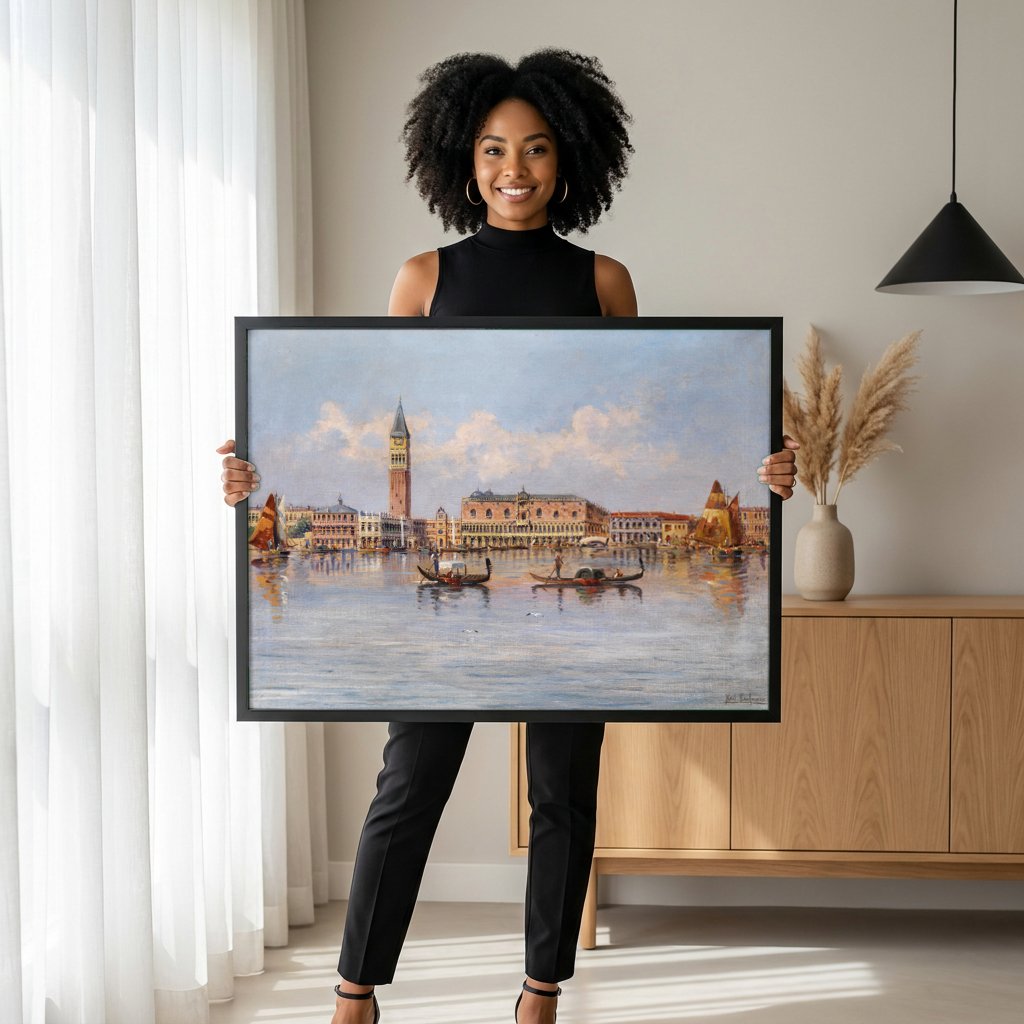 Quadro Decorativo Vista de Veneza - Karl Kaufmann com modelo em ambiente