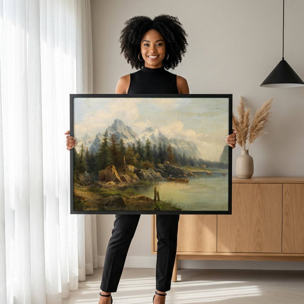 Quadro Decorativo Paisagem Alpina - Karl Kaufmann com modelo em ambiente