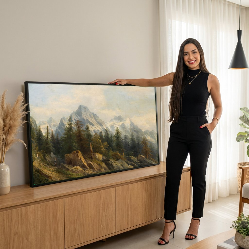 Quadro Decorativo Paisagem Alpina - Karl Kaufmann com modelo em ambiente