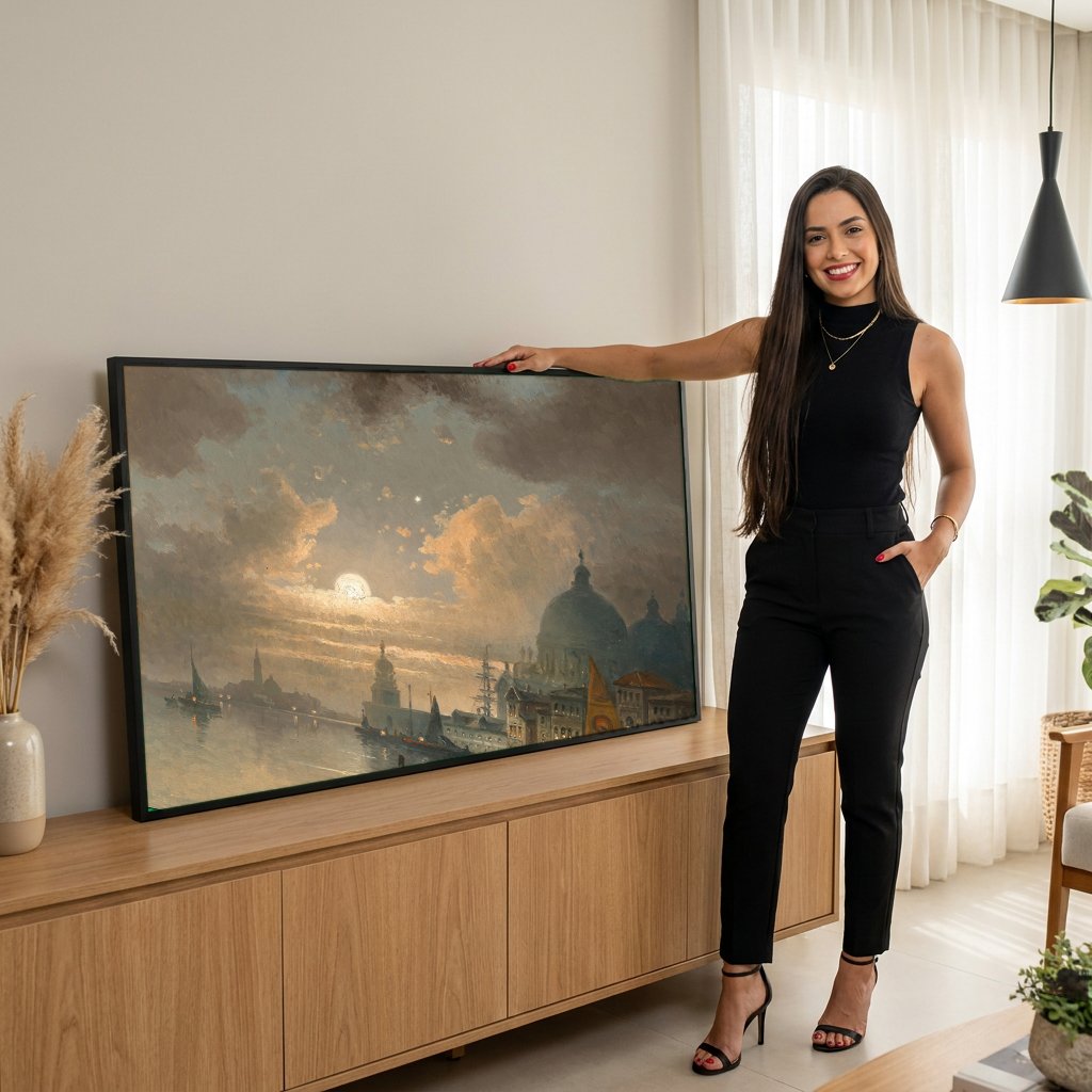 Quadro Decorativo Noite em Veneza - Karl Kaufmann com modelo em ambiente