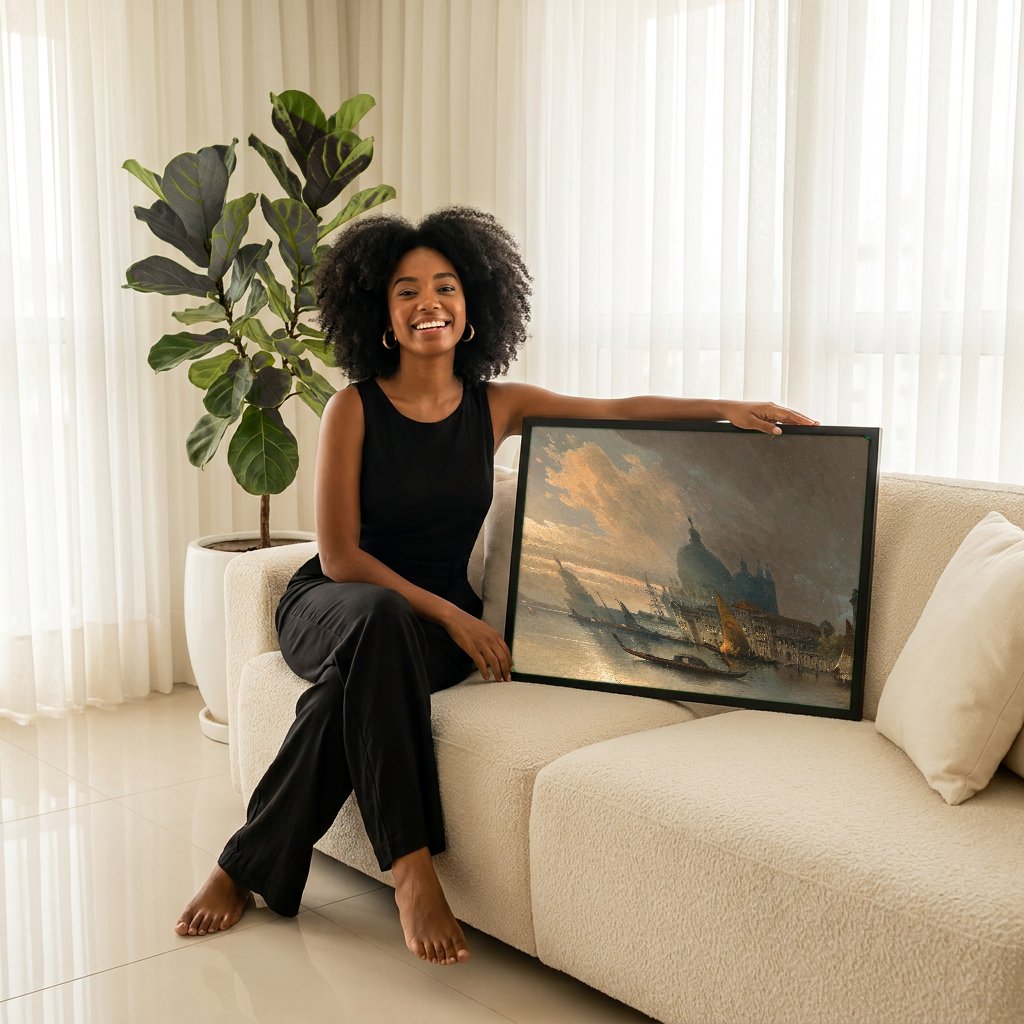 Quadro Decorativo Noite em Veneza - Karl Kaufmann com modelo em ambiente