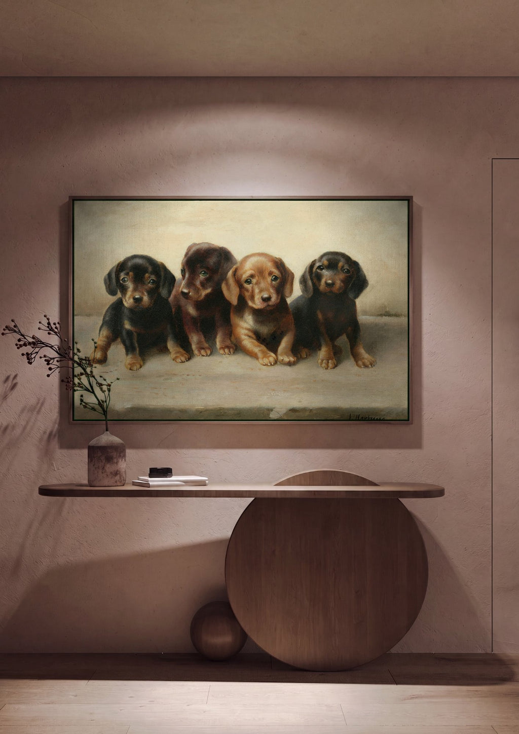 Quadro Decorativo Corgis Filhotes - Carl Reichert em ambiente decorado