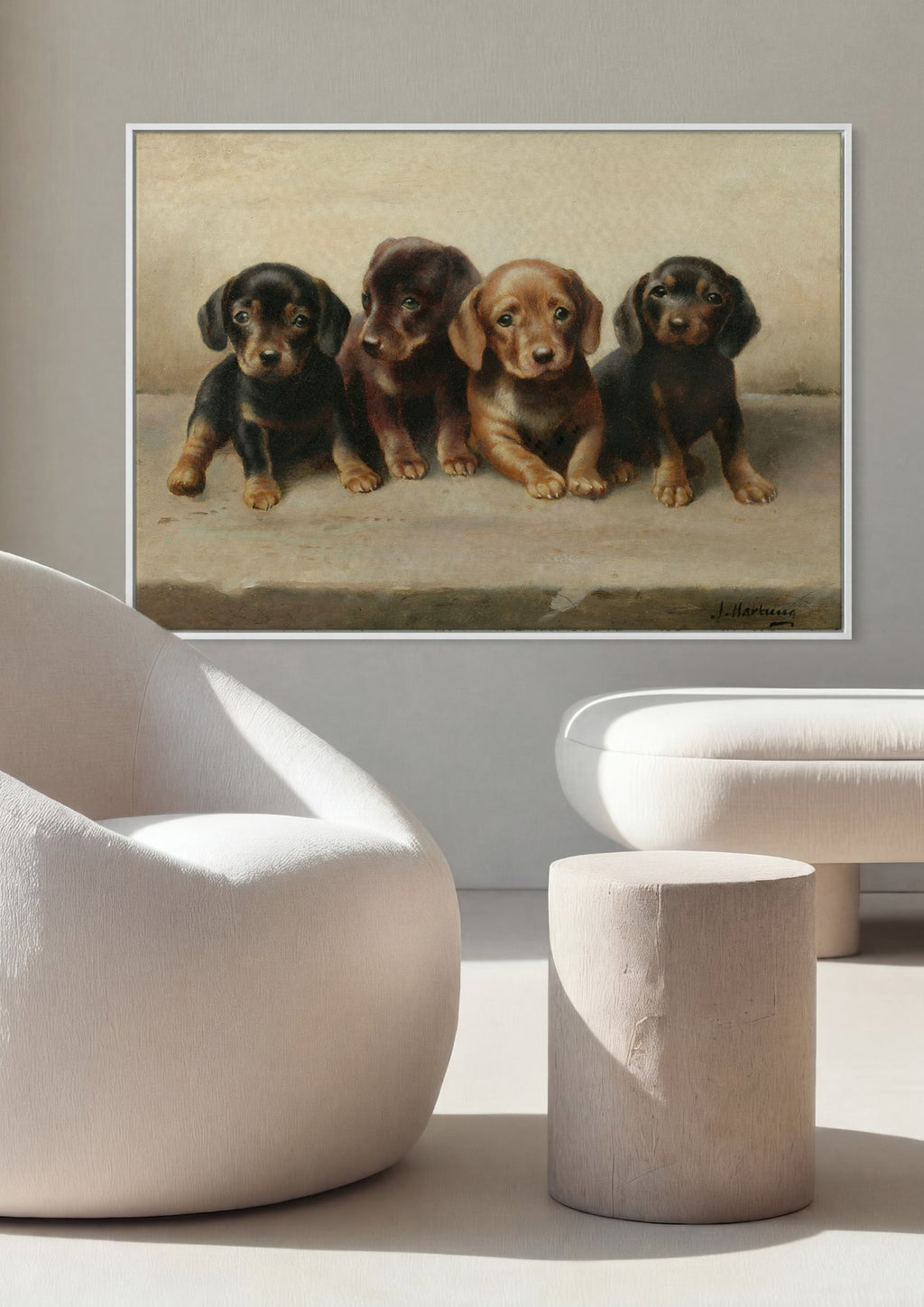 Quadro Decorativo Corgis Filhotes - Carl Reichert em ambiente decorado
