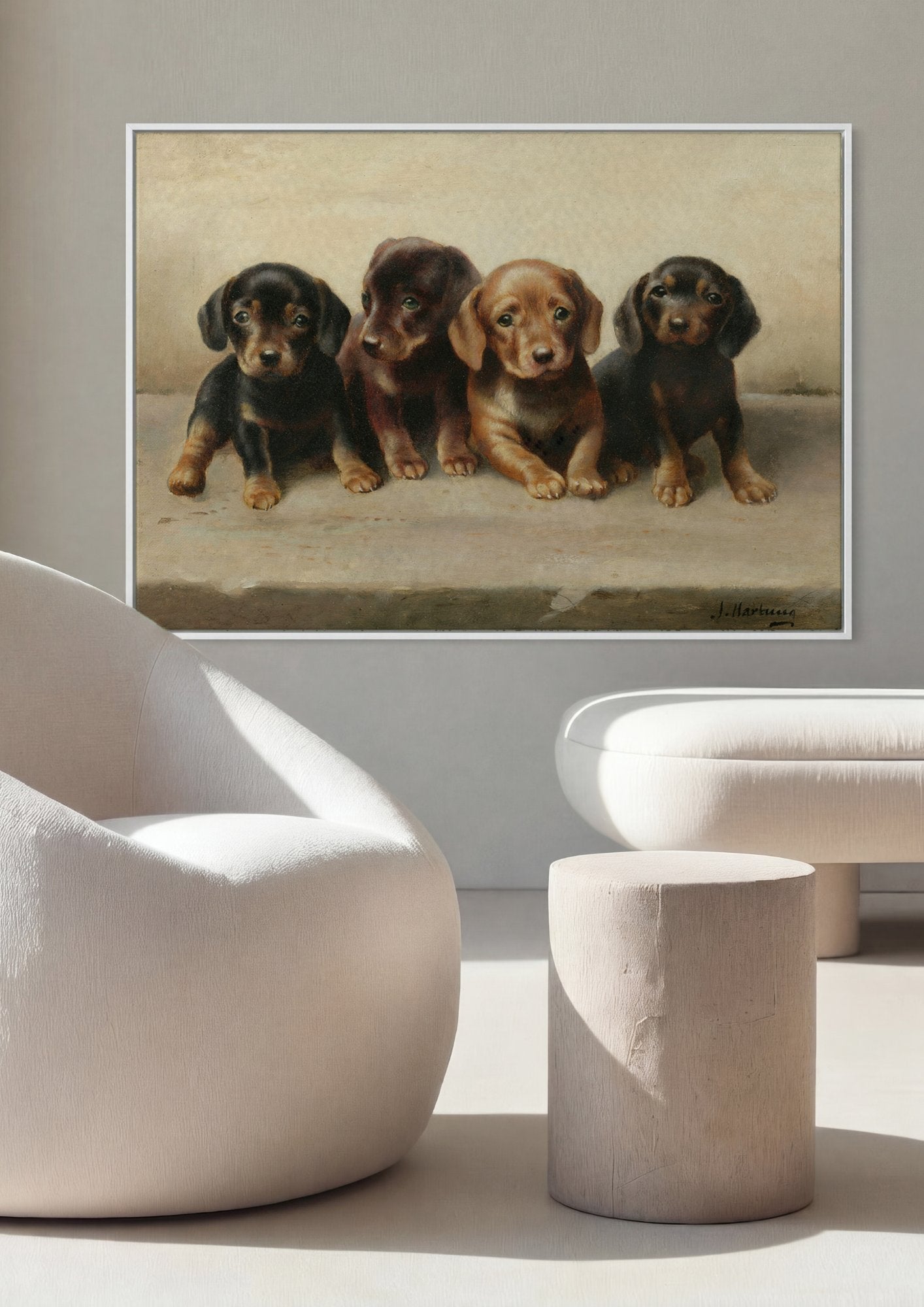 Quadro Decorativo Corgis Filhotes - Carl Reichert em ambiente decorado