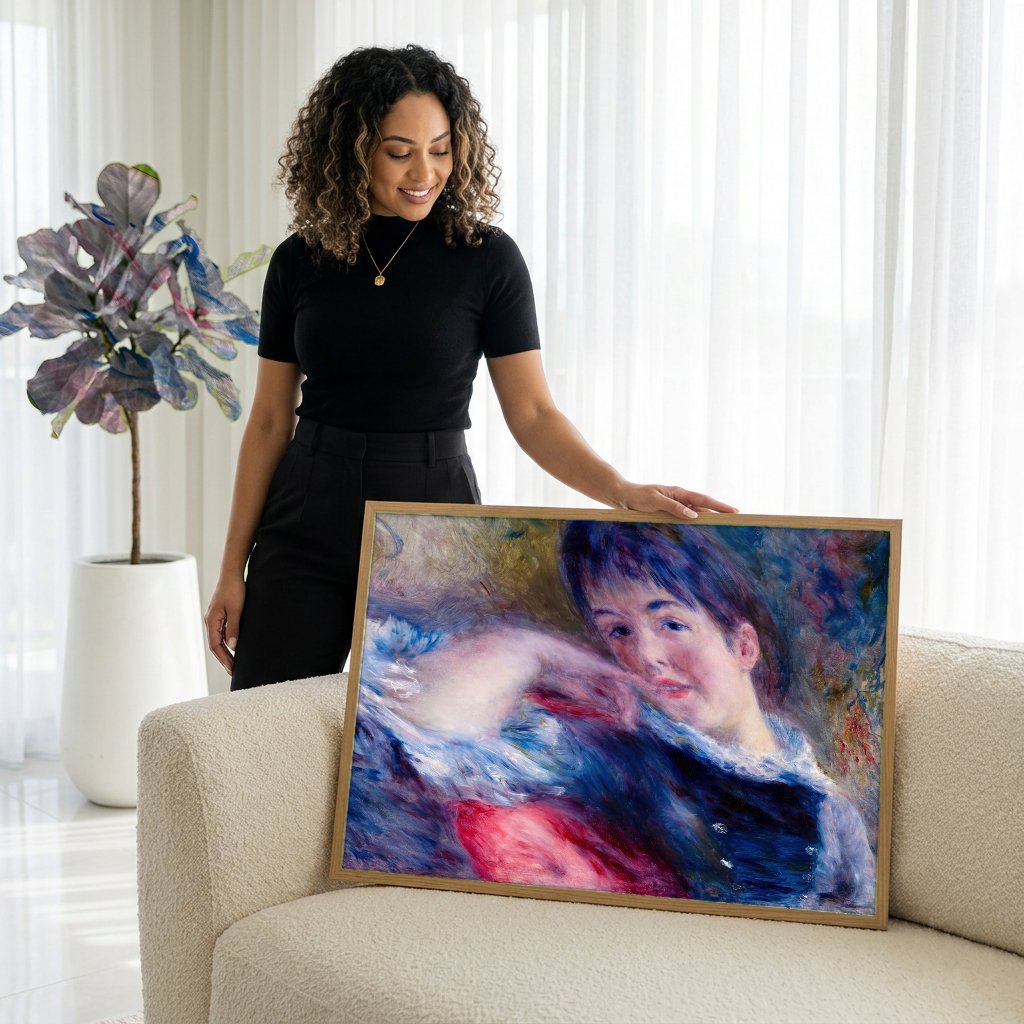 Quadro Decorativo Jovem Mulher em Azul - Renoir com modelo em ambiente