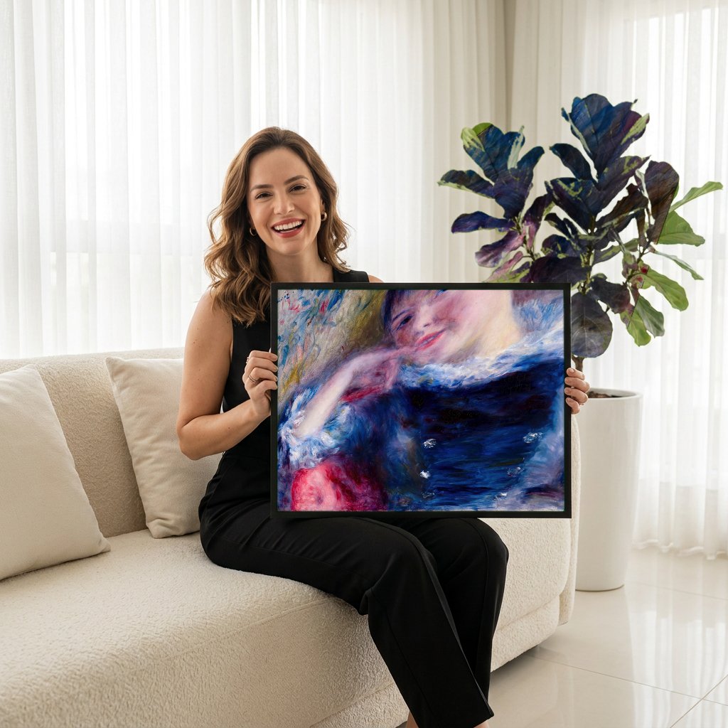 Quadro Decorativo Jovem Mulher em Azul - Renoir com modelo em ambiente