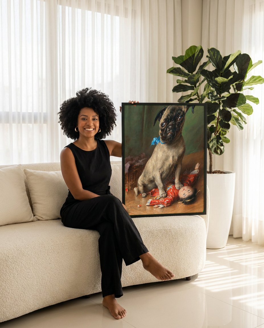 Quadro Decorativo Cão Arrependido - Carl Reichert com modelo em ambiente