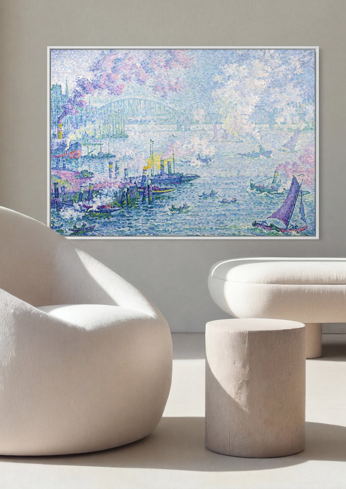 Quadro Decorativo Porto com Ponte - Paul Signac em ambiente decorado