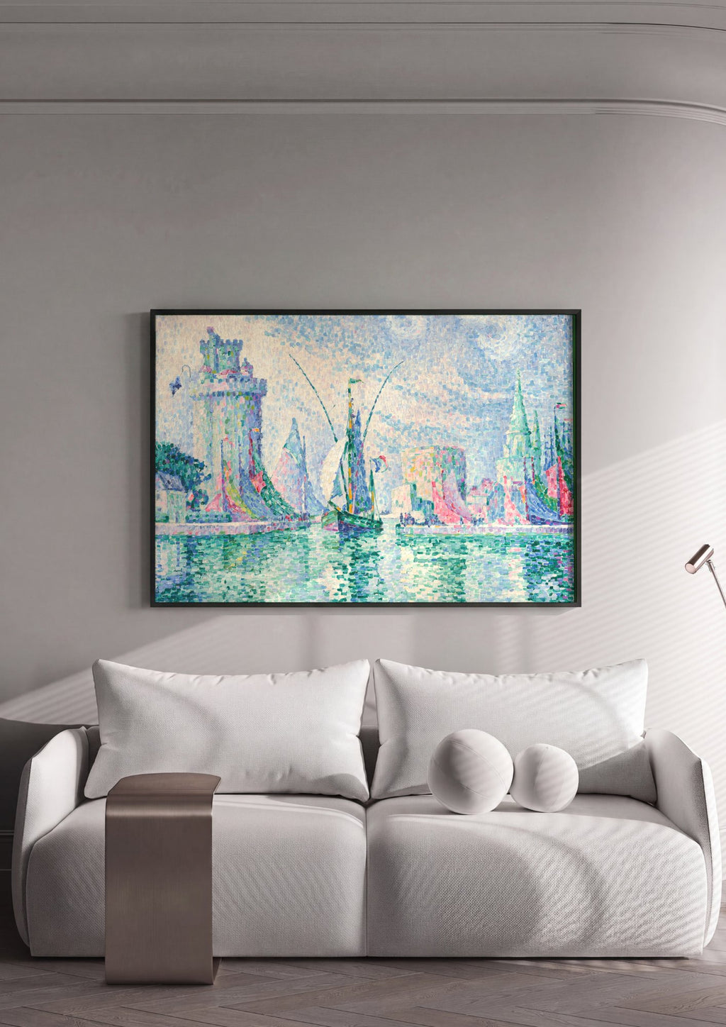 Quadro Decorativo Porto com Velas - Paul Signac em ambiente decorado