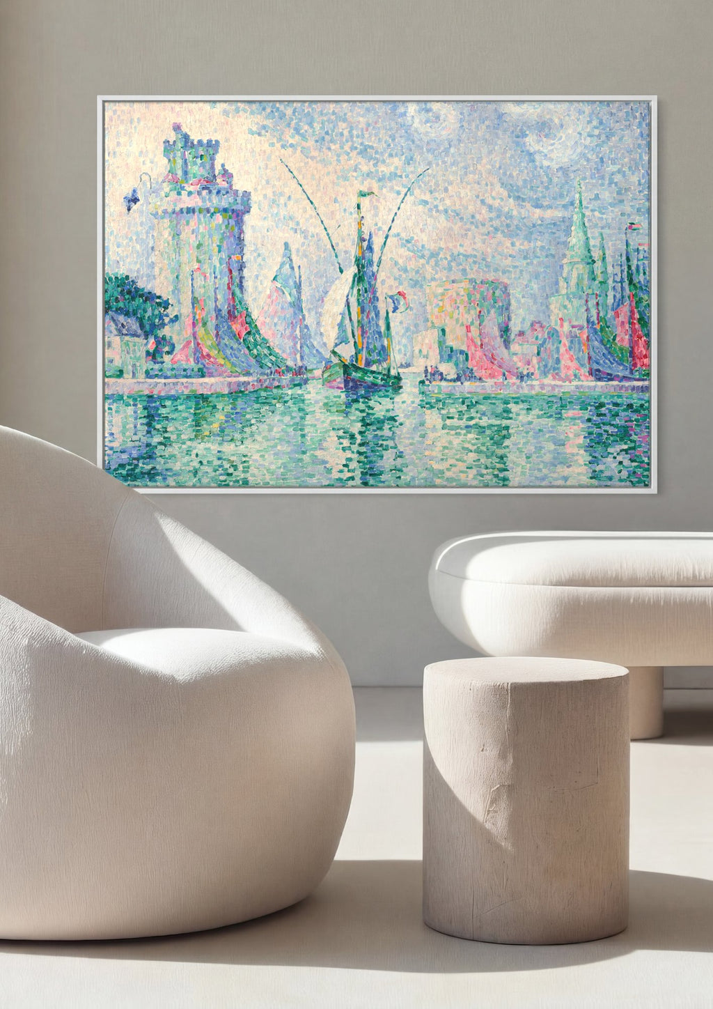 Quadro Decorativo Porto com Velas - Paul Signac em ambiente decorado