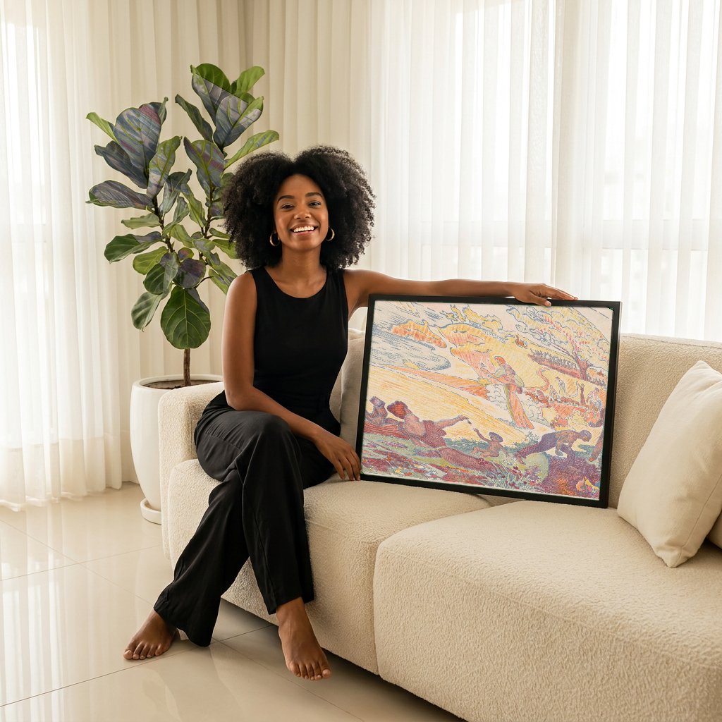 Quadro Decorativo A Idade de Ouro - Paul Signac com modelo em ambiente