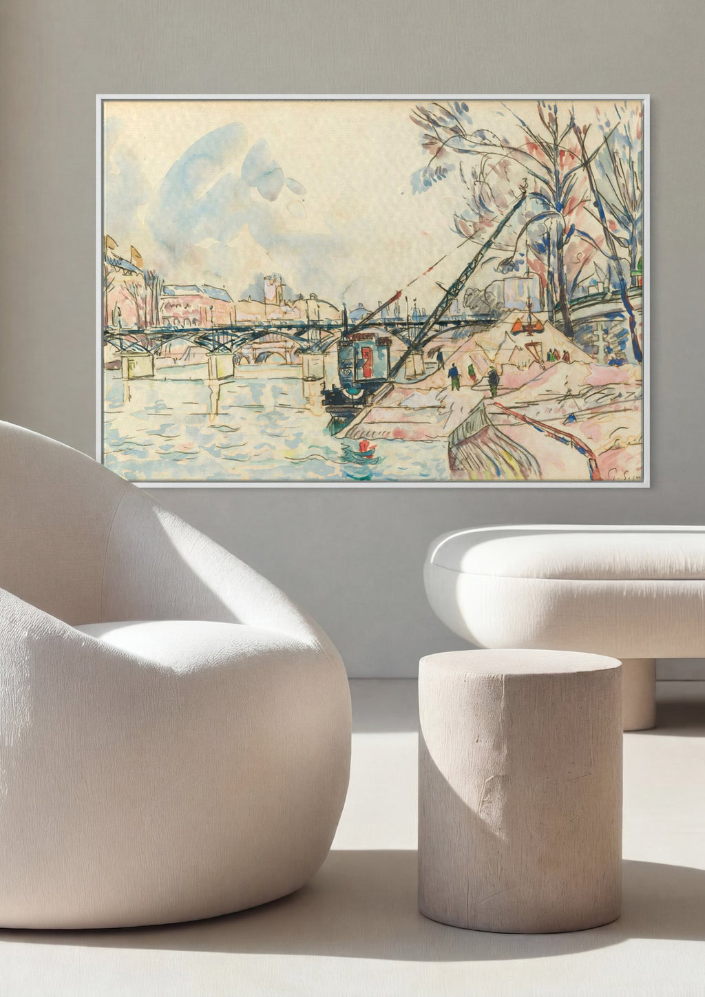 Quadro Decorativo Cais com Pontes - Paul Signac em ambiente decorado