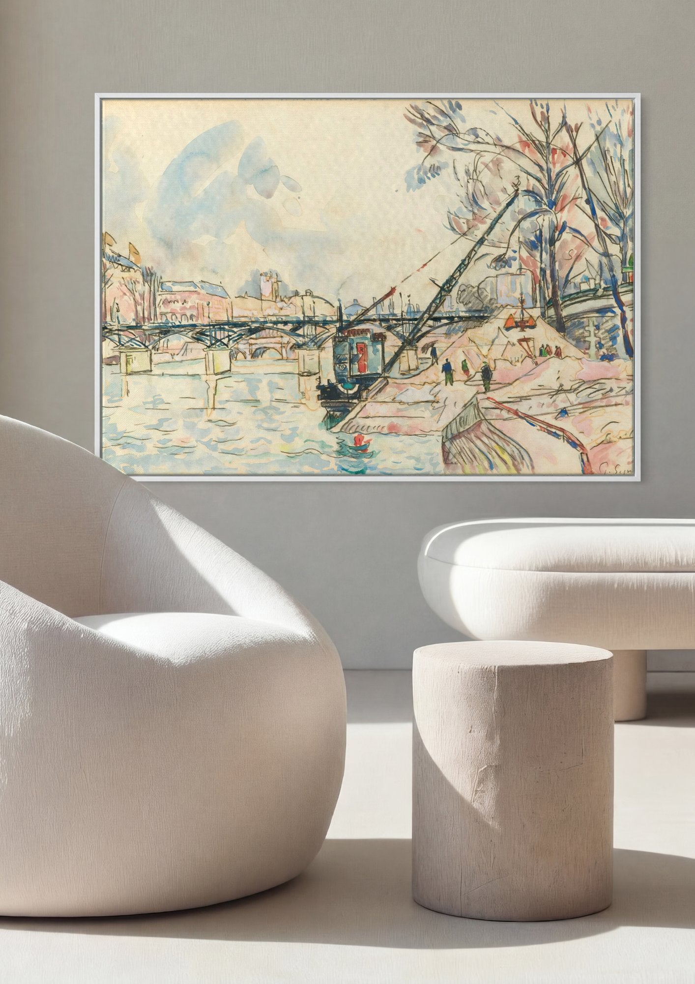 Quadro Decorativo Cais com Pontes - Paul Signac em ambiente decorado