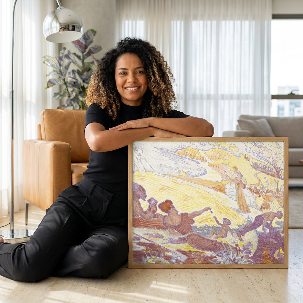 Quadro Decorativo: A Idade de Ouro - Paul Signac com modelo em ambiente