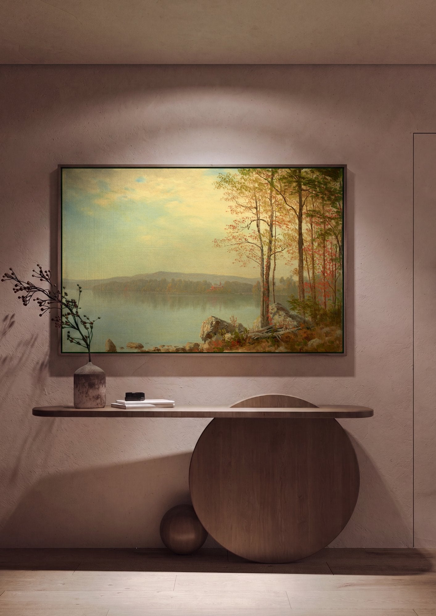 Quadro Decorativo Paisagem Outonal ao Lago - Albert Bierstadt em ambiente decorado