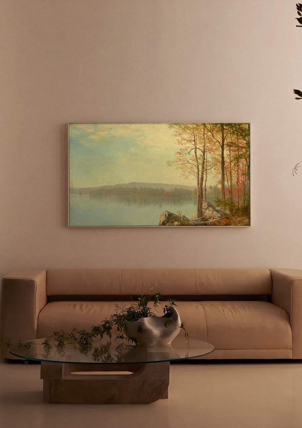 Quadro Decorativo Paisagem Outonal ao Lago - Albert Bierstadt em ambiente decorado