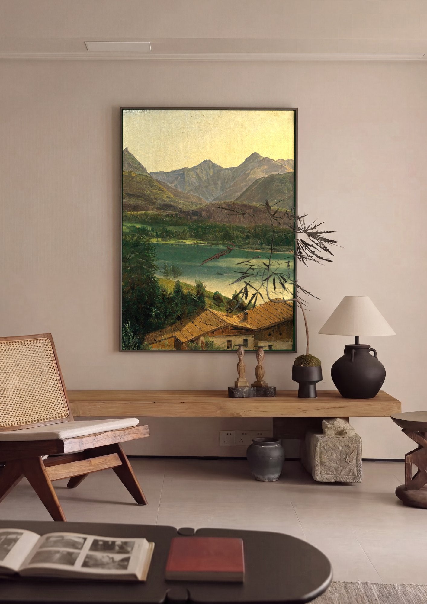 Quadro Decorativo Paisagem Alpina com Lago - Waldmüller em ambiente decorado