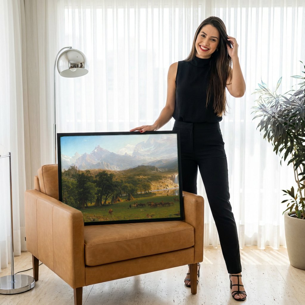 Quadro Decorativo 'The Rocky Mountains, Lander's Peak' - Albert Bierstadt com modelo em ambiente