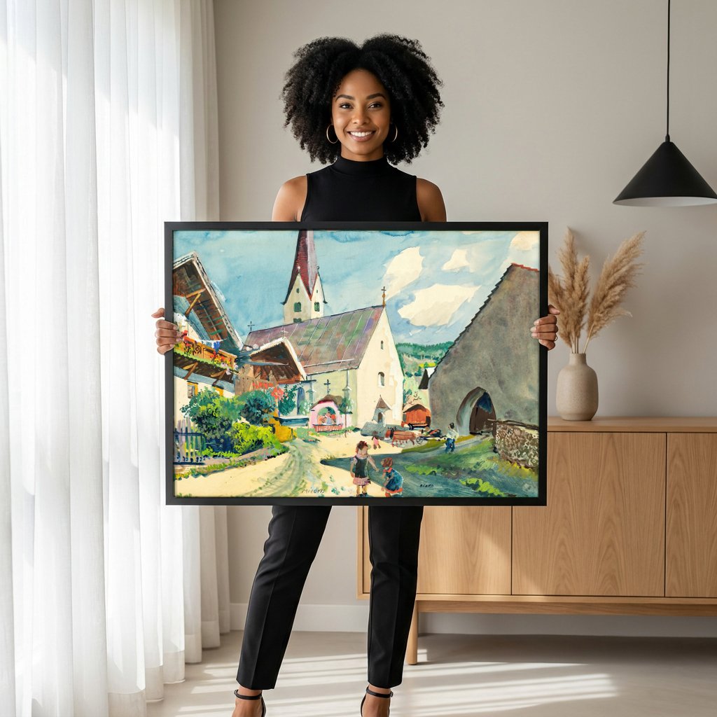 Quadro Decorativo Mieders, Tirol - Oskar Laske com modelo em ambiente