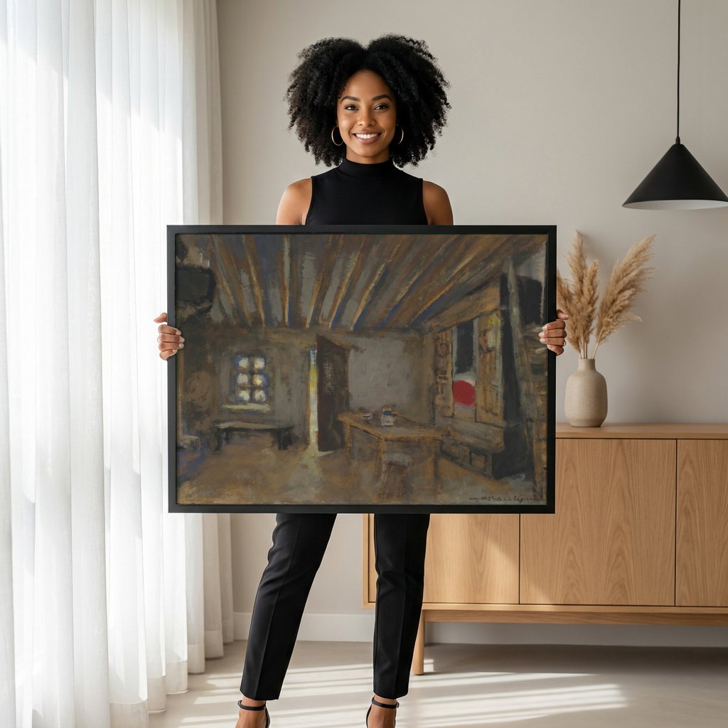 Quadro Decorativo Interior com Luz de Lamparina - Vuillard com modelo em ambiente