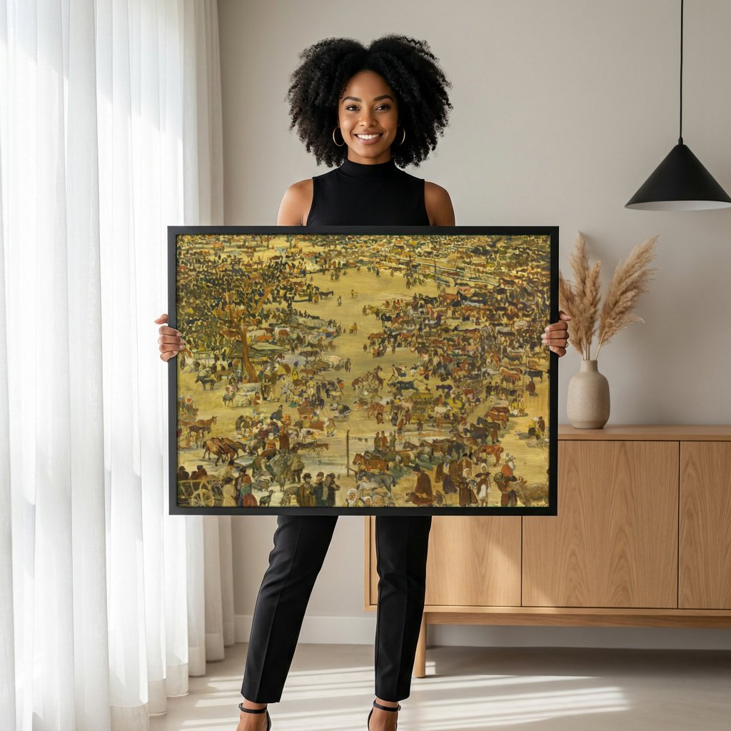 Quadro Decorativo Feira Animada - Oskar Laske com modelo em ambiente