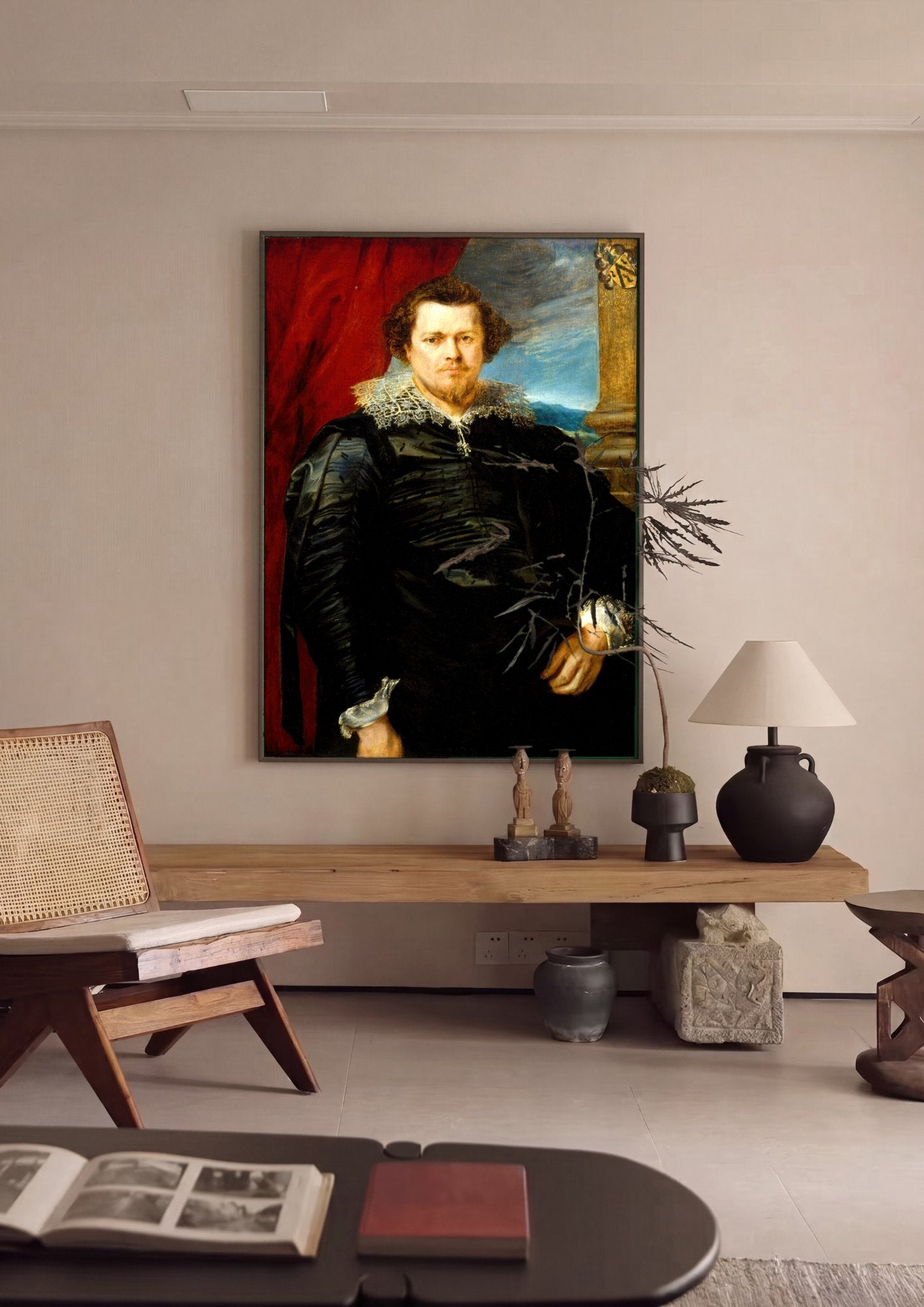 Quadro Decorativo Retrato de Nicholas Lanier - Van Dyck em ambiente decorado