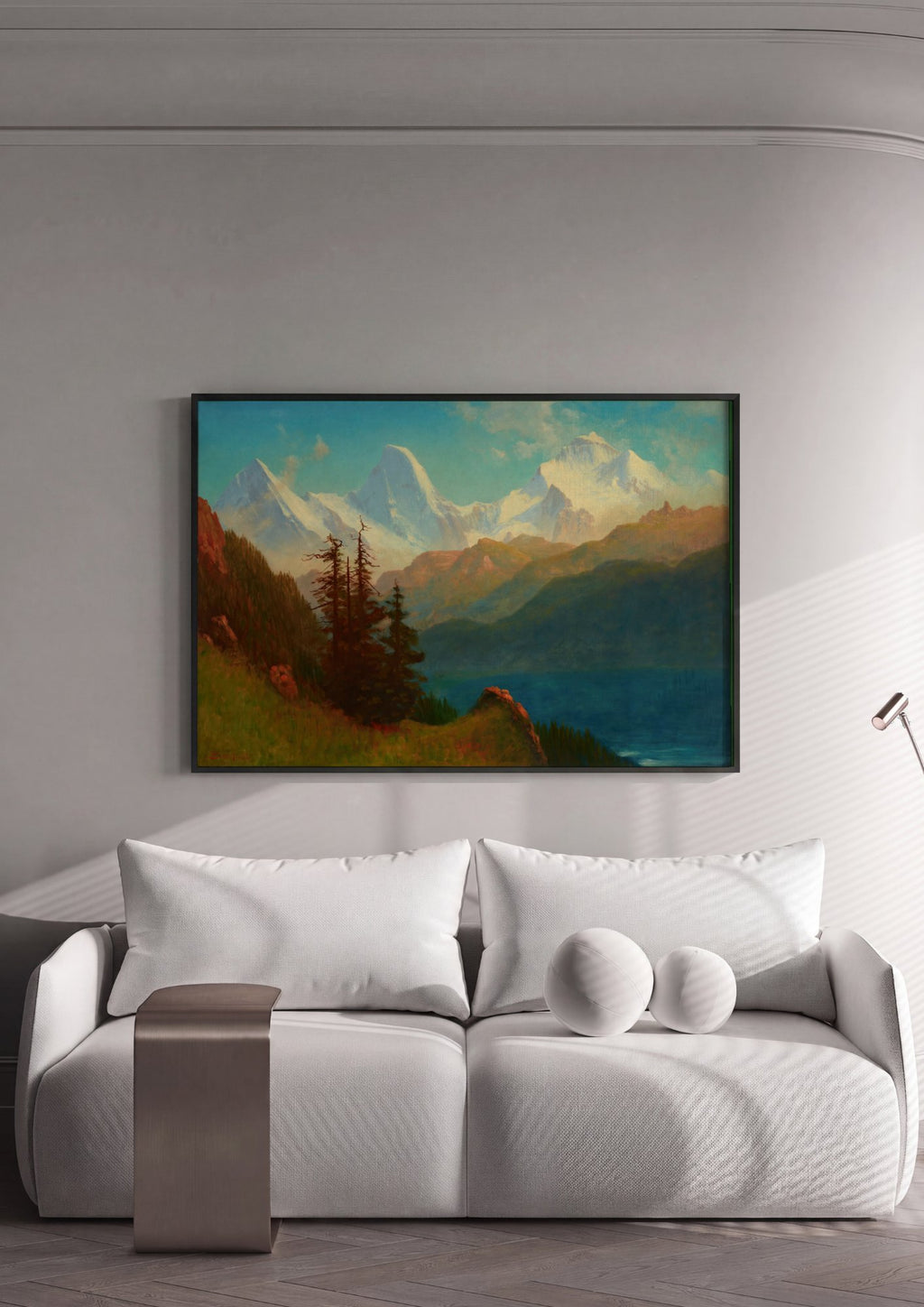 Quadro Decorativo Montanhas Nevadas e Lago - Albert Bierstadt em ambiente decorado