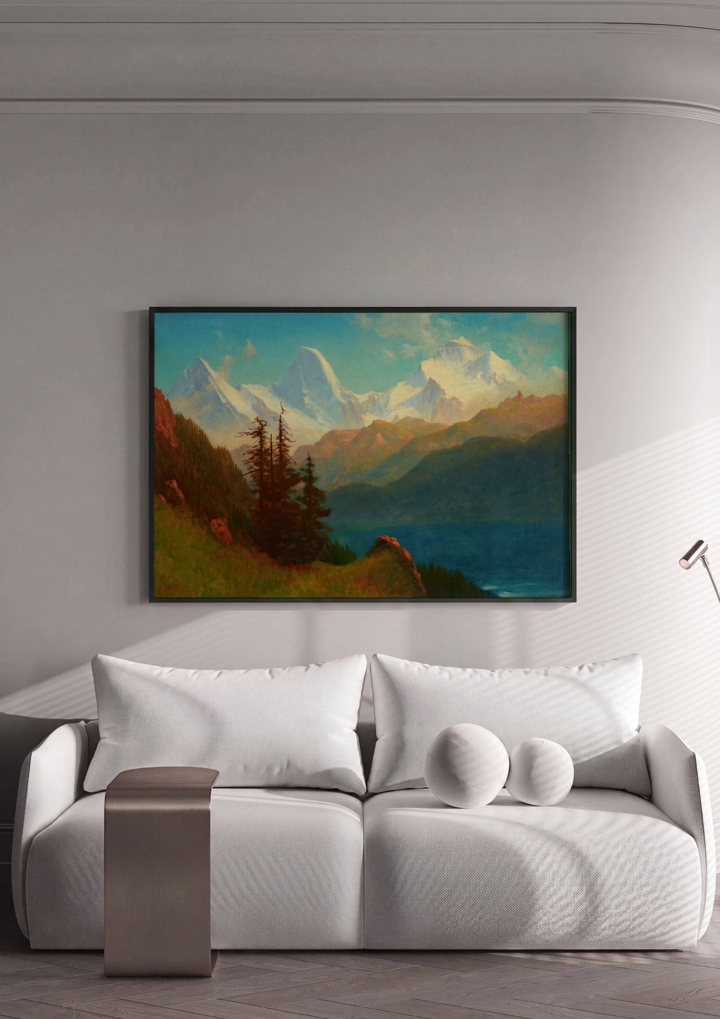 Quadro Decorativo Montanhas Nevadas e Lago - Albert Bierstadt em ambiente decorado