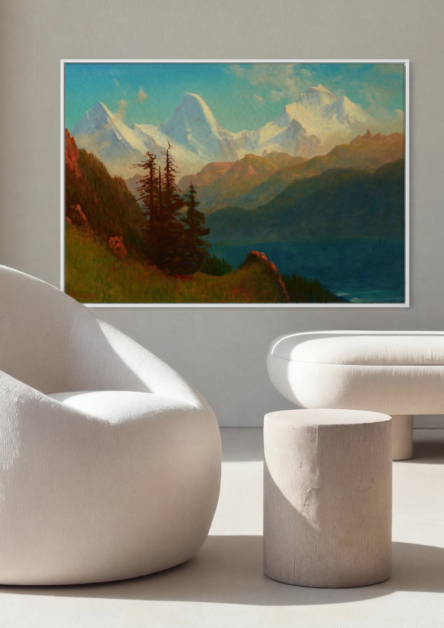 Quadro Decorativo Montanhas Nevadas e Lago - Albert Bierstadt em ambiente decorado