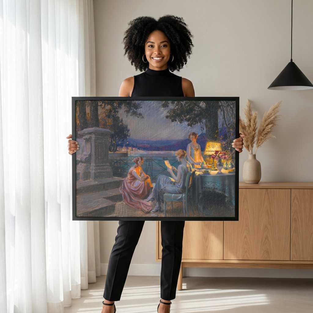 Quadro Decorativo 'Soirée au bord du lac' - Delphin Enjolras com modelo em ambiente