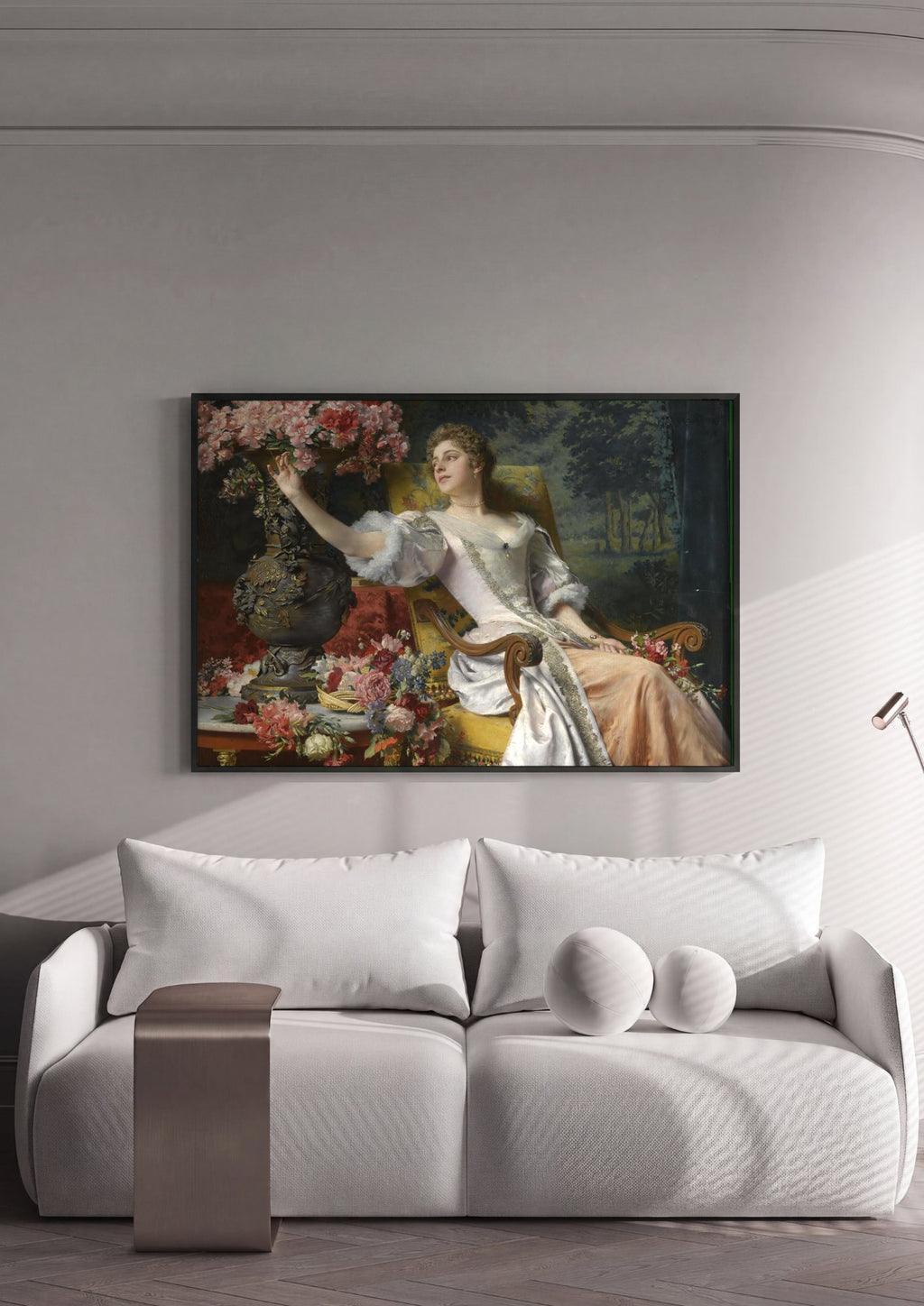 Quadro Decorativo Dama Entre Flores - Wladyslaw Czachórski em ambiente decorado