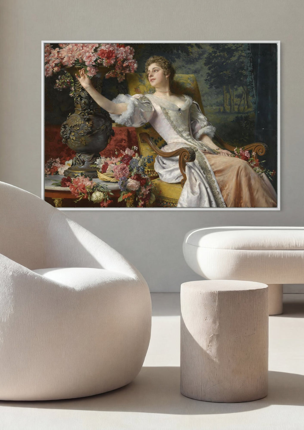Quadro Decorativo Dama Entre Flores - Wladyslaw Czachórski em ambiente decorado