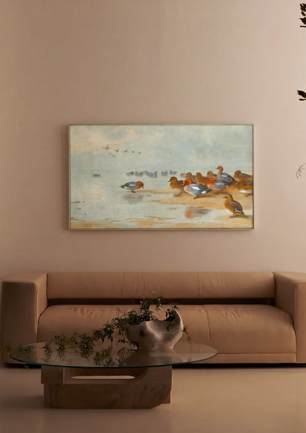 Quadro Decorativo Patos no Lago Congelado - Archibald Thorburn em ambiente decorado
