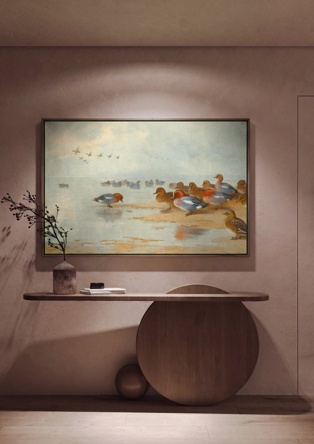 Quadro Decorativo Patos no Lago Congelado - Archibald Thorburn em ambiente decorado
