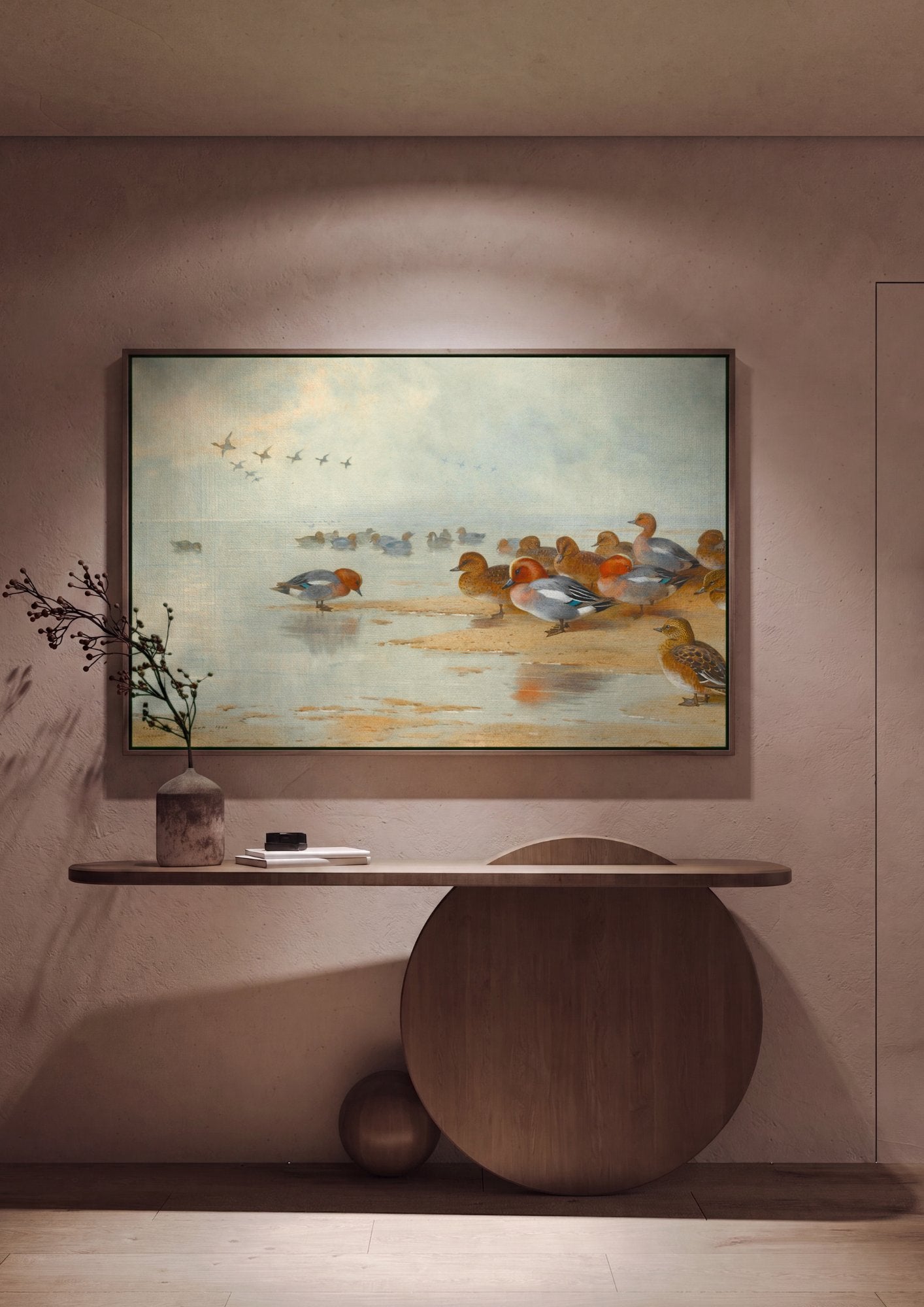 Quadro Decorativo Patos no Lago Congelado - Archibald Thorburn em ambiente decorado