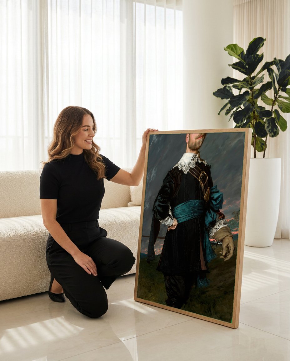 Quadro Decorativo Retrato Masculino - Wladyslaw Czachorski com modelo em ambiente