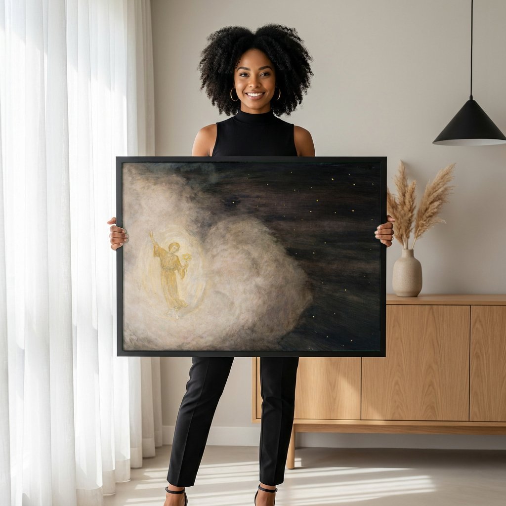 Quadro Decorativo Anjo da Noite Estrelada - Hans Thoma com modelo em ambiente