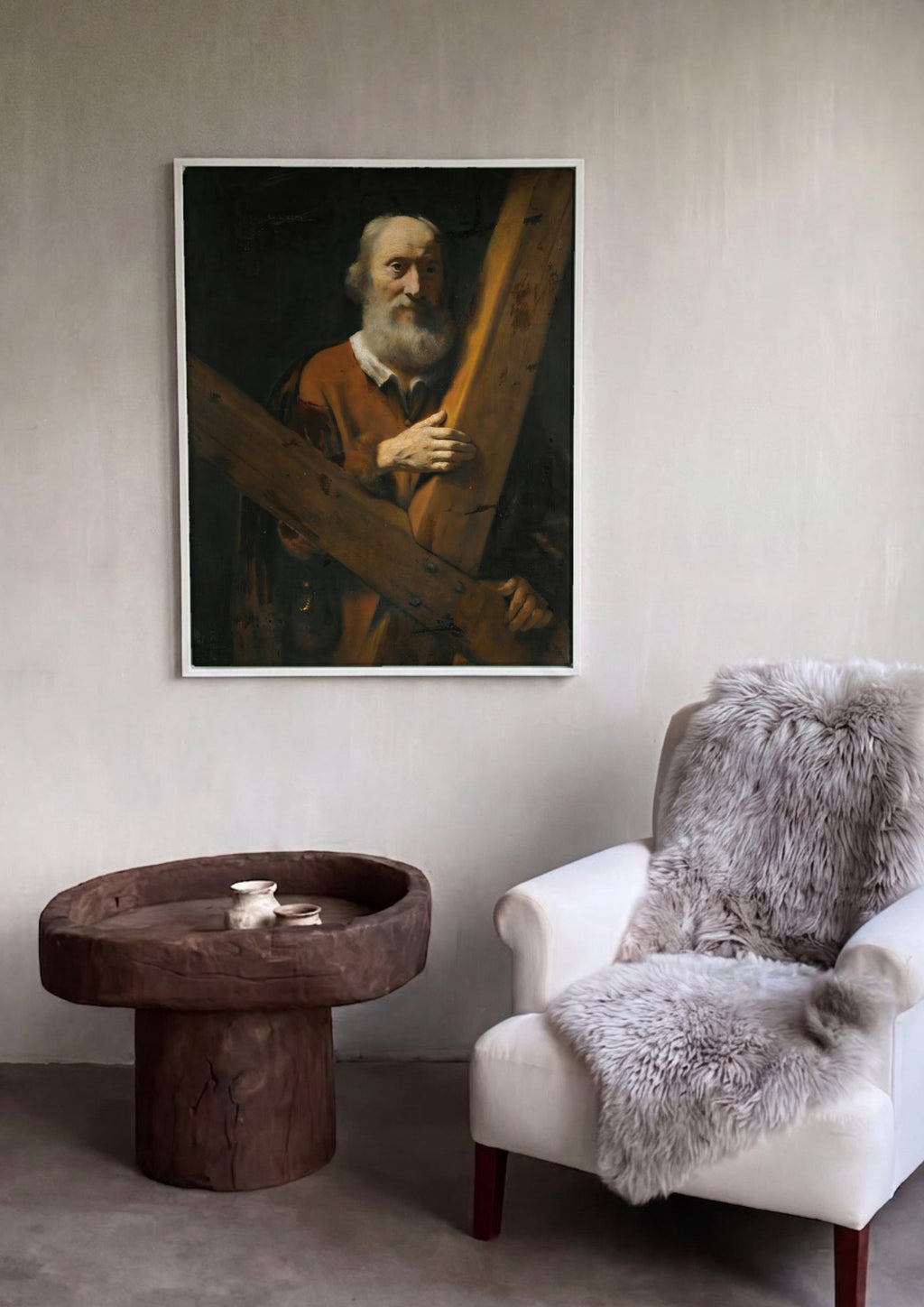 Quadro Decorativo Homem com Cruz - Nicolaes Maes em ambiente decorado