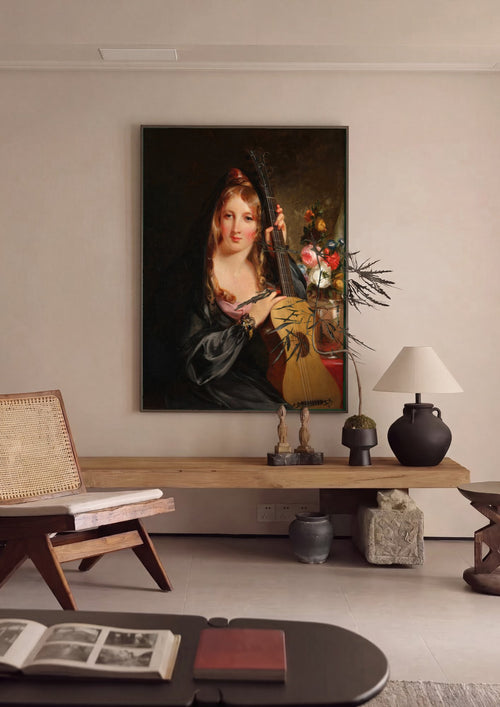 Quadro Decorativo 'A Garota com o Violão' - Thomas Sully em ambiente decorado