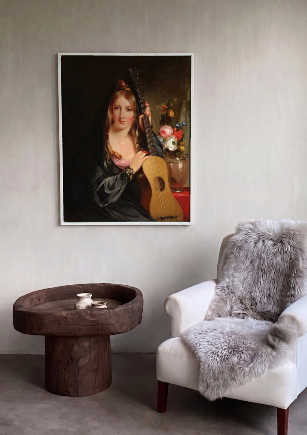 Quadro Decorativo 'A Garota com o Violão' - Thomas Sully em ambiente decorado