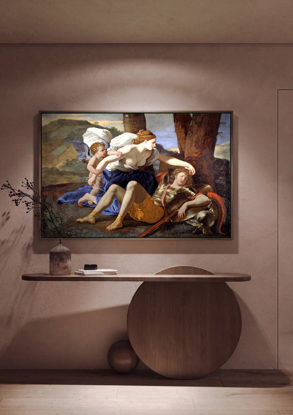 Quadro Decorativo Vênus e Adônis - Nicolas Poussin em ambiente decorado