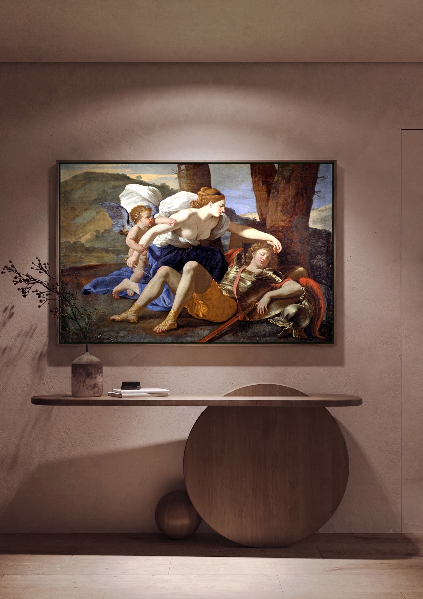 Quadro Decorativo Vênus e Adônis - Nicolas Poussin em ambiente decorado
