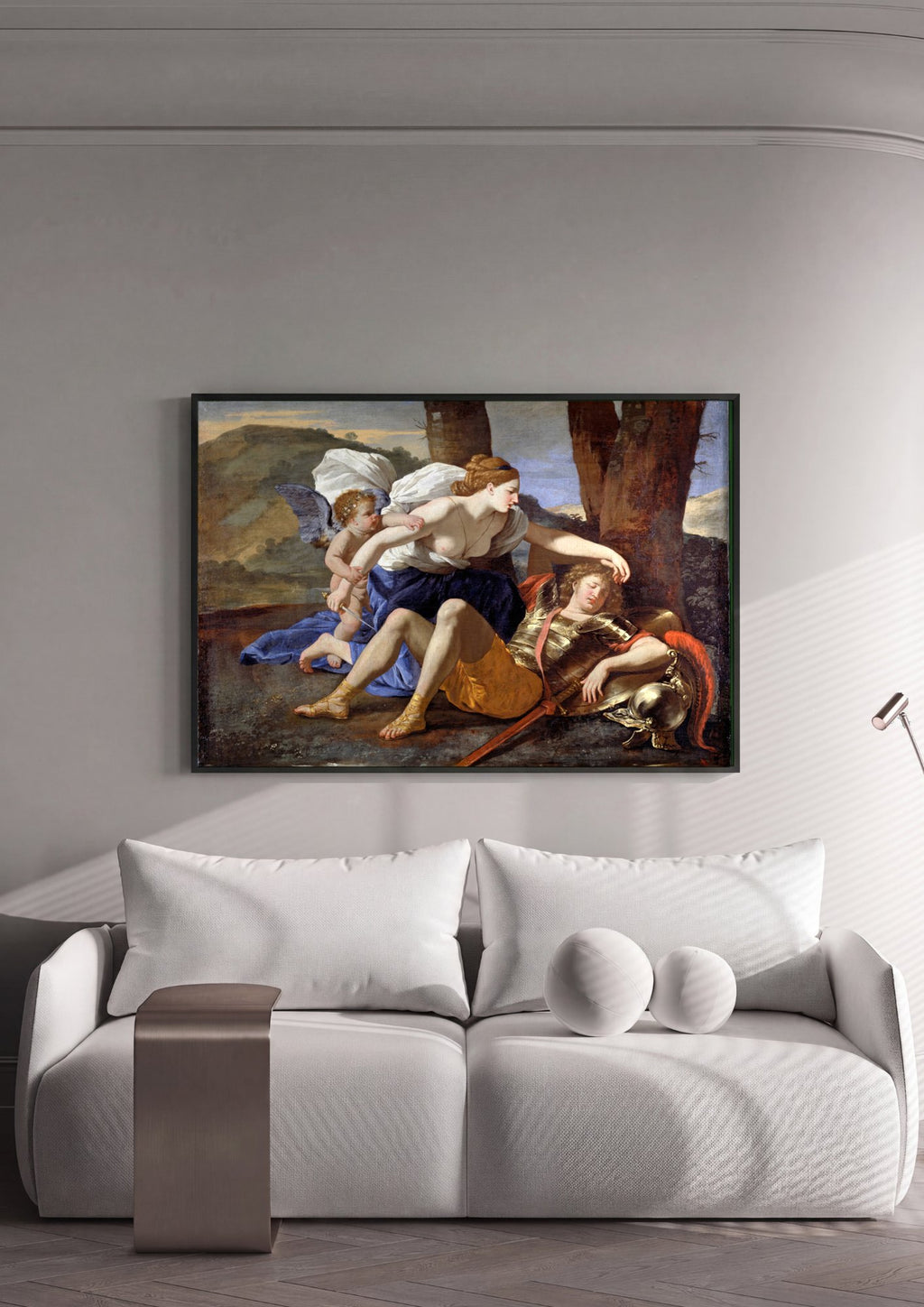 Quadro Decorativo Vênus e Adônis - Nicolas Poussin em ambiente decorado