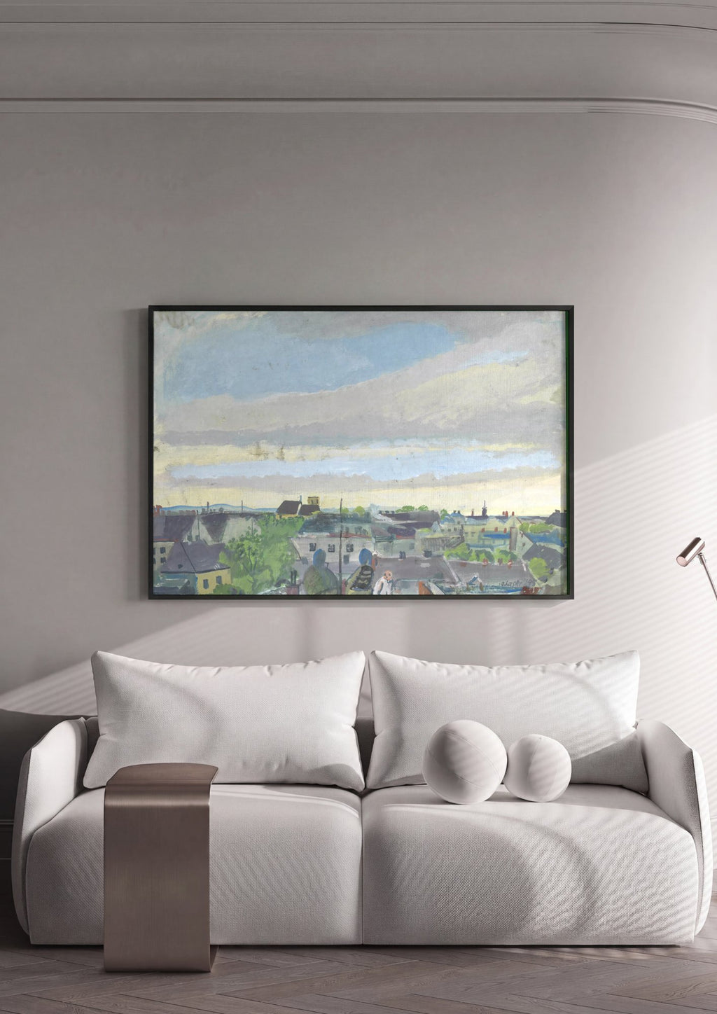 Quadro Decorativo Vista Urbana - Oskar Laske em ambiente decorado