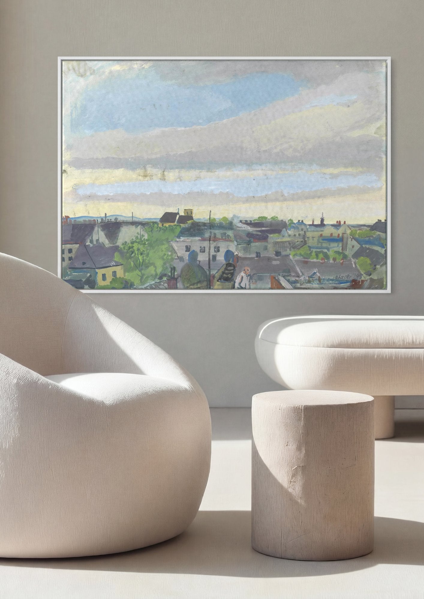 Quadro Decorativo Vista Urbana - Oskar Laske em ambiente decorado