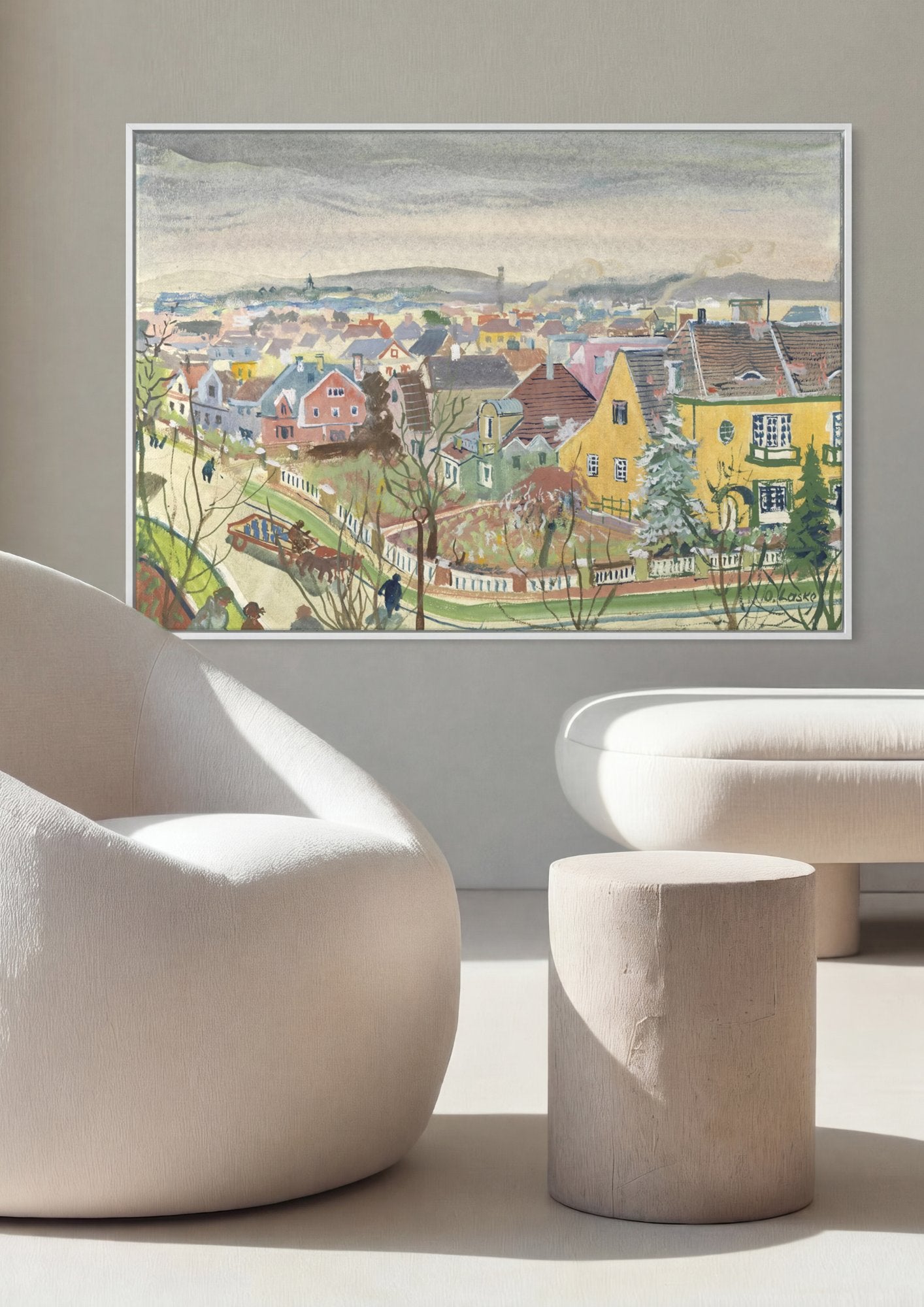 Quadro Decorativo Vista Urbana - Oskar Laske em ambiente decorado