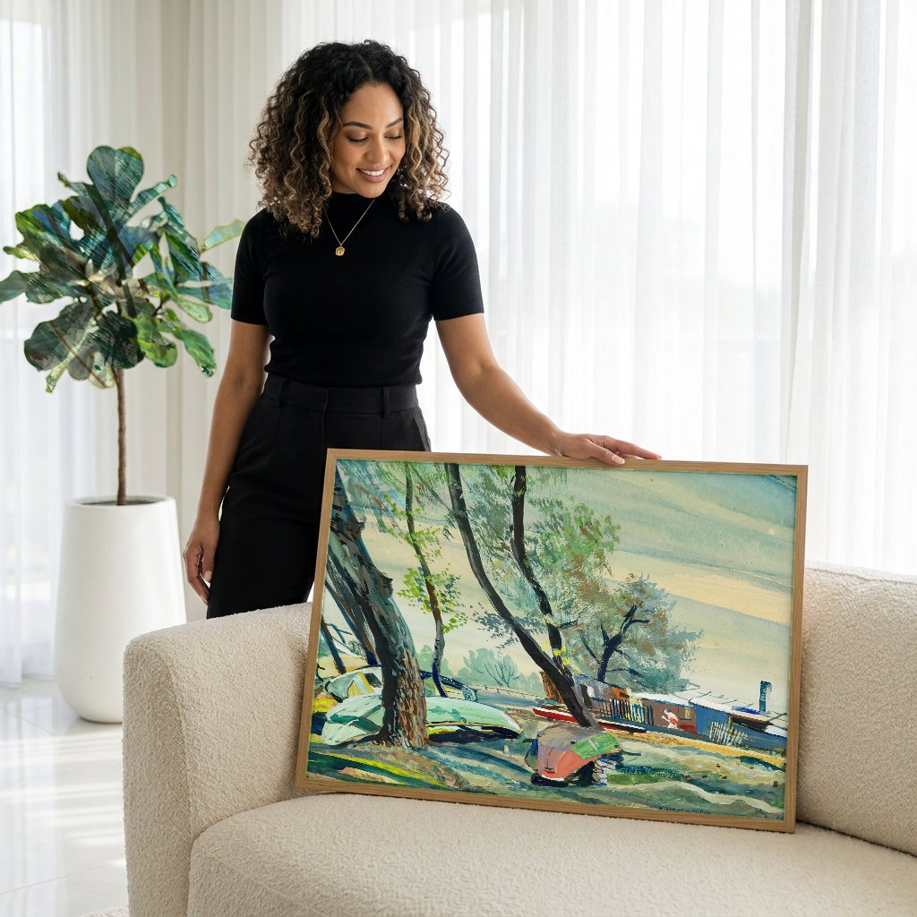 Quadro Decorativo Kaisermühlen - Oskar Laske com modelo em ambiente